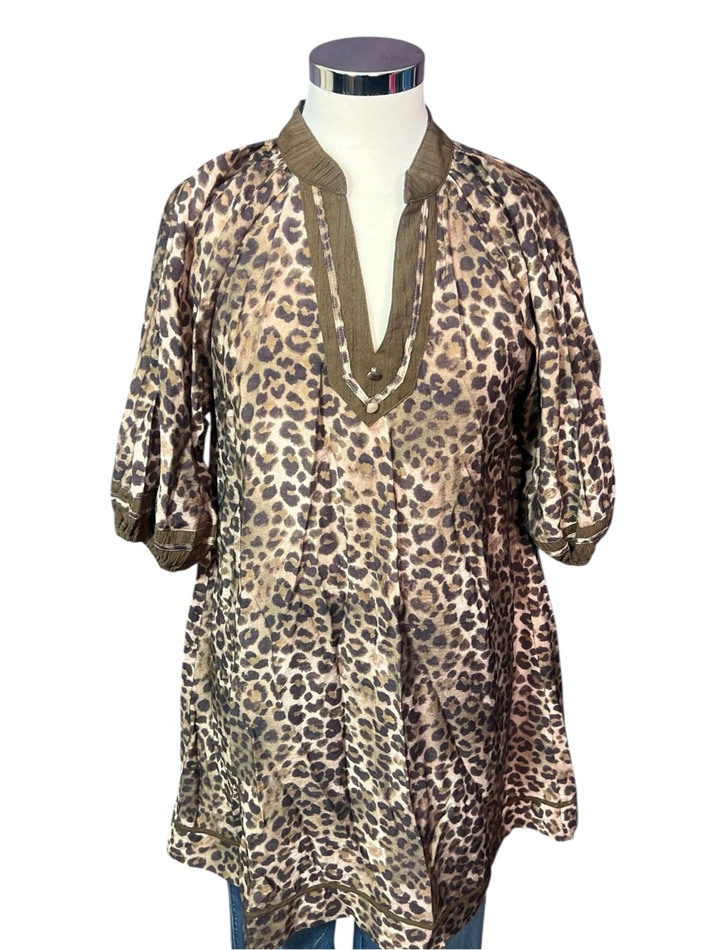 Umgee Animal Print Brown Olive and  Cream Dress